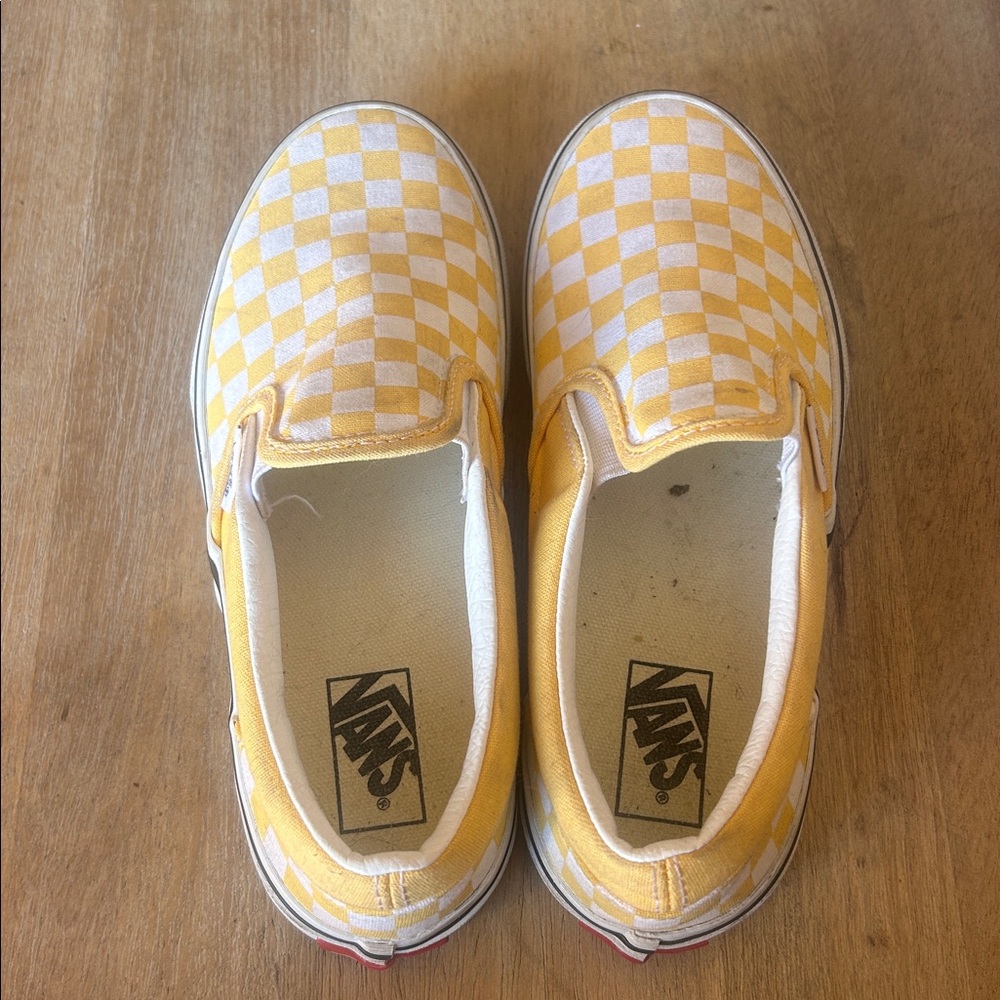 Vans Classic Checkerboard Canvas Slip-Ons in Yellow and White